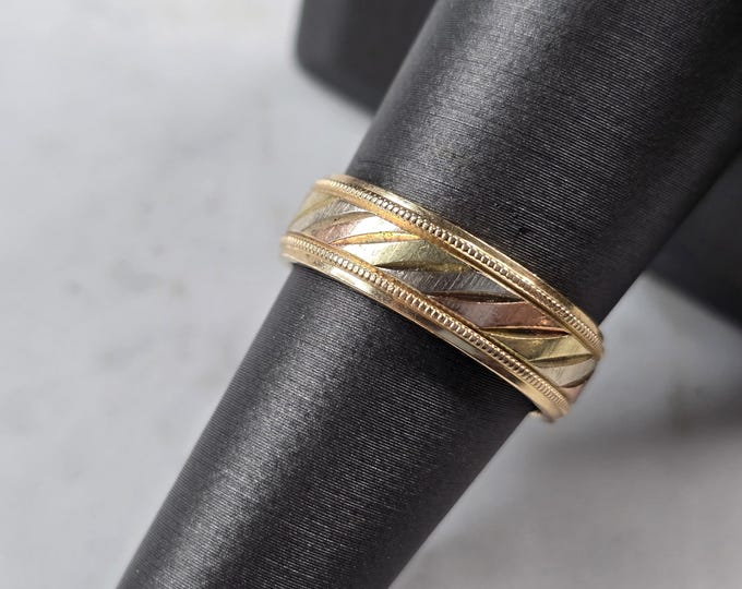 Womens Vintage Estate 14k Mixed Gold Artcarved Wedding Band Ring 5.2g E3941