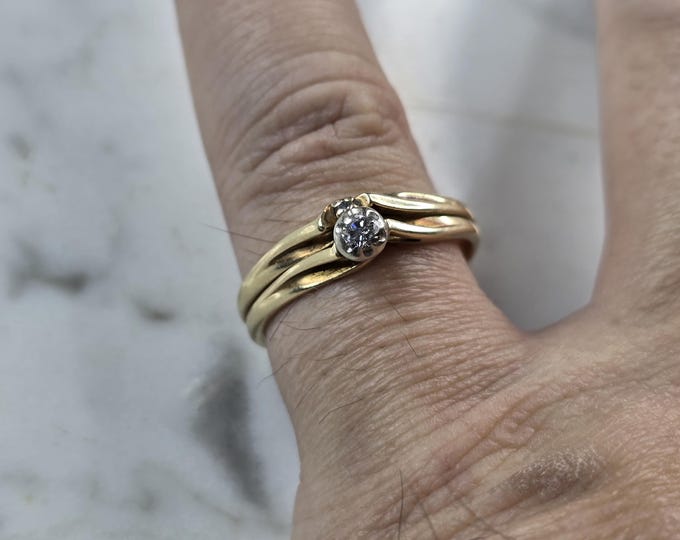Womens Vintage Estate 14K Yellow Gold Diamond Ring Set 3.2g E3953