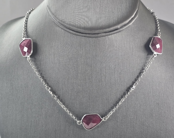 Womens Estate Sterling Silver Natural Ruby Pendant Necklace 16.0g E4672