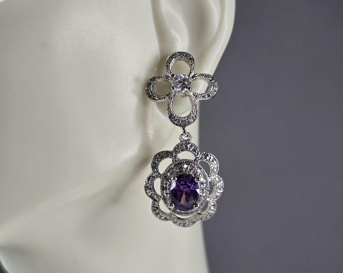 Womens Estate Sterling Silver Amethyst Earrings 8.4g E7448