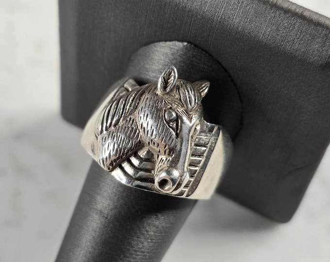 Mens Vintage Estate Sterling Silver Horse Ring 13.0g E4332
