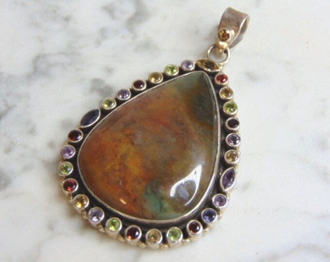 Womens Vintage Estate Sterling Silver Multi Stone Pendant 31.2g E4662