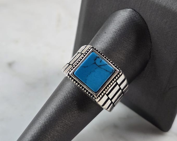 Mens Sterling Silver Modernist Turquoise Ring 7.7g E2331