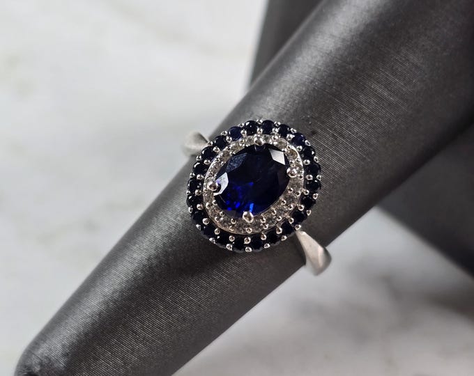 Womens Vintage Estate Sterling Silver Sapphire CZ Ring 3.5g #E1113