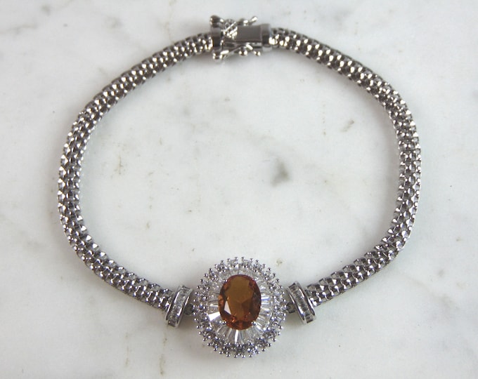 Womens Vintage Estate Sterling Silver Modernist CZ Bracelet 7.4g E6062