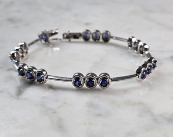 Womens Vintage Estate Sterling Silver Modernist Sapphire Bracelet 13.1g #E4181