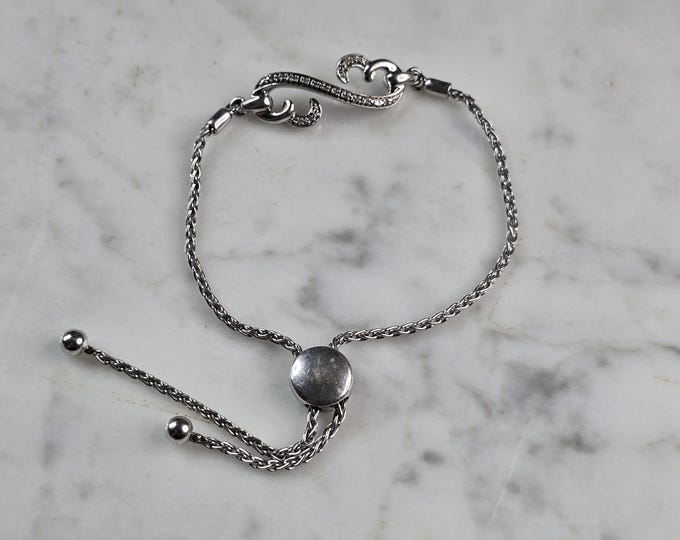 Womens Vintage Estate Sterling Silver Open Heart Diamond Bracelet 8.1g E1946