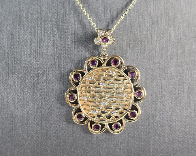 Womens Sterling Silver Gold Tone Amethyst Pendant Necklace 11.7g E3929