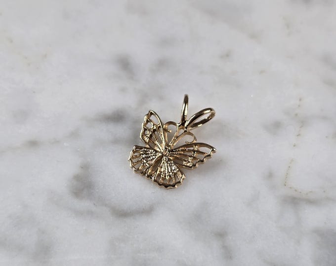 Womens Vintage Estate 14K Gold Filigree Butterfly Pendant 0.4g #E7220