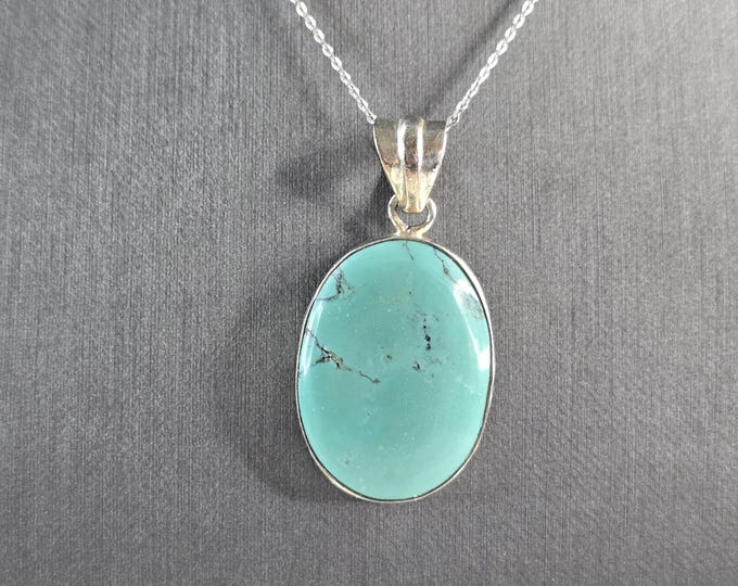 Womens Vintage Estate Sterling Silver Turquoise Pendant & Necklace 13.1g E3339