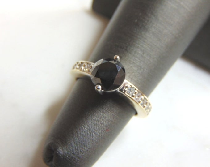 Womens Vintage Estate 18K White Gold Black Moissanite Diamond Ring, 4.6g E722
