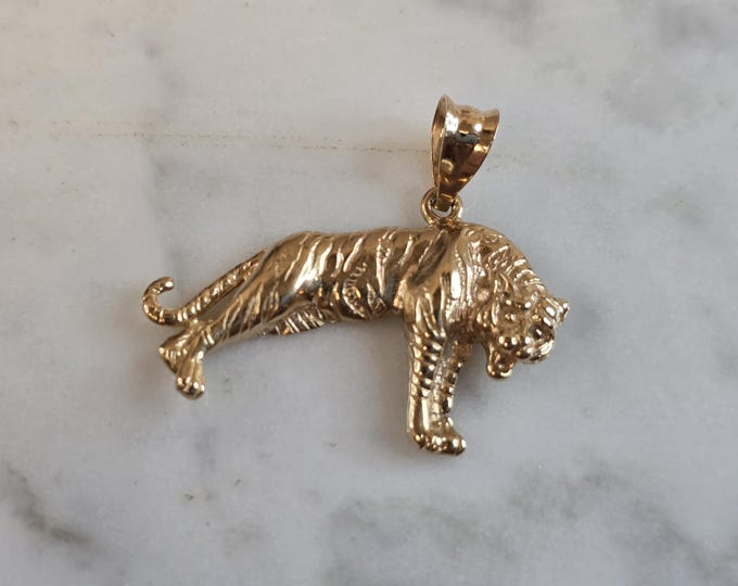 Womens Mens Vintage Estate 14k Yellow Gold Tiger Pendant 3.1g E7547