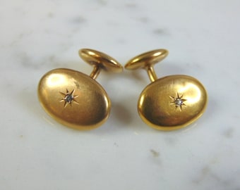 Mens Vintage Estate 14k Yellow Gold Diamond Cufflinks 4.8g E5622