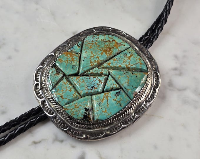 Southwestern Native American Sterling Silver Turquoise Bolo Tie E638