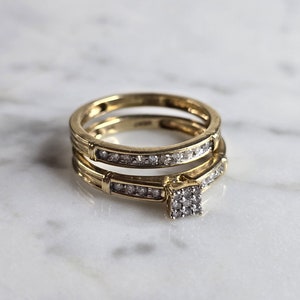 Womens Vintage Estate 10K Yellow Gold Diamond Engagement Ring Set, 3.2g E5685