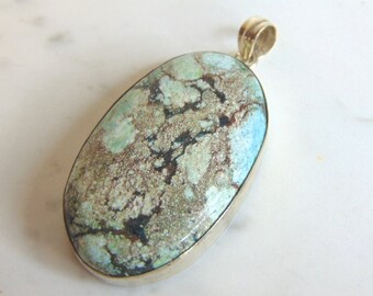 Womens Vintage Estate Sterling Silver Chrysocolla Pendant 21.5g E5646