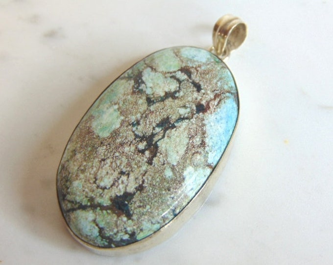 Womens Vintage Estate Sterling Silver Chrysocolla Pendant 21.5g E5646