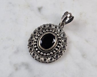 Womens Vintage Estate Sterling Silver Modernist Onyx Pendant 8.9g E6639