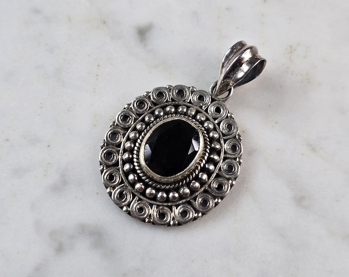 Womens Vintage Estate Sterling Silver Modernist Onyx Pendant 8.9g E6639