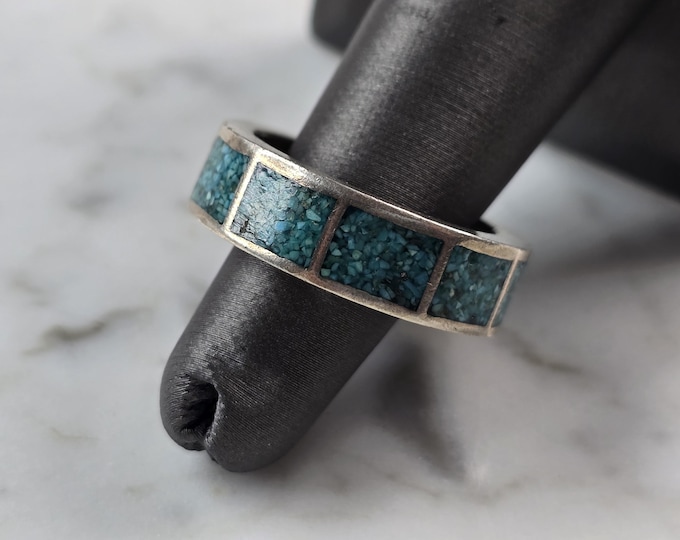 Womens Vintage Estate Sterling Silver Modernist Turquoise Ring 10.6g E4966