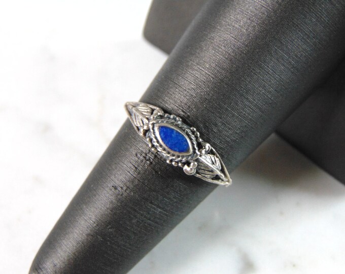 Womens Vintage Estate Sterling Silver Modernist Lapis Ring 1.3g E3661