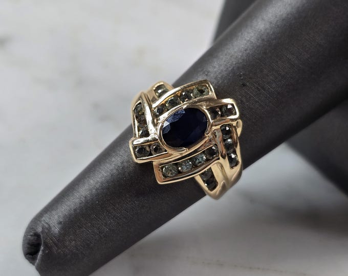 Womens Vintage Estate 10K Gold Sapphire & Topaz Ring, 4.7g E1473
