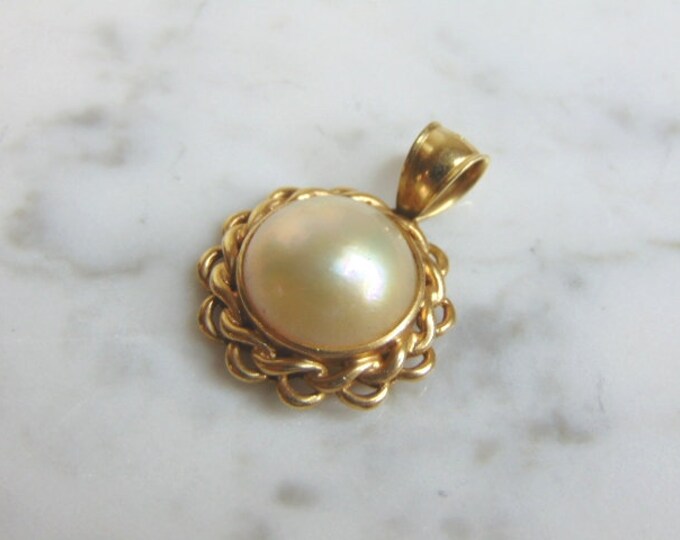 Womens Vintage Estate 14K Yellow Gold Pearl Pendant 4.7g E2303