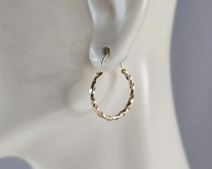 Pr Womens Vintage Estate 14K Yellow Gold Twisted Hoop Earrings 1.0g E5719