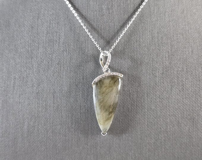 Womens Vintage Estate Sterling Silver Labradorite Pendant Necklace 9.1g E4062