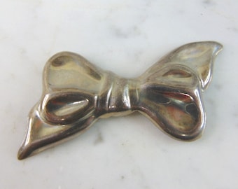 Womens Vintage Estate Sterling Silver Bow Brooch 13g E5783