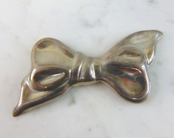 Womens Vintage Estate Sterling Silver Bow Brooch 13g E5783