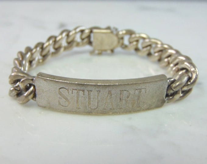 Mens Vintage Estate Sterling Silver Stuart ID Bracelet 51.2g E1968