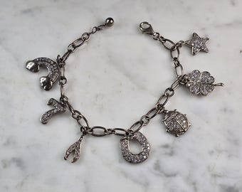 Womens Vintage Estate Sterling Silver Lucky Charm Bracelet 17.6g E1689