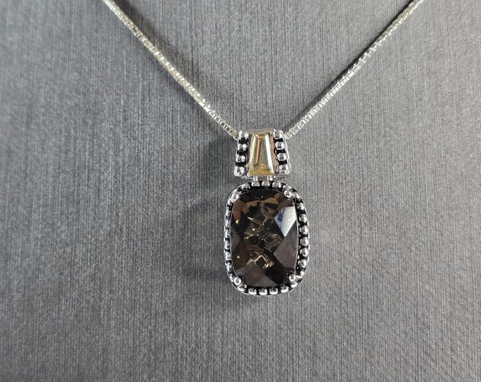 Womens Vintage Sterling Silver Smoky Quartz Pendant Necklace 7.2g E6721