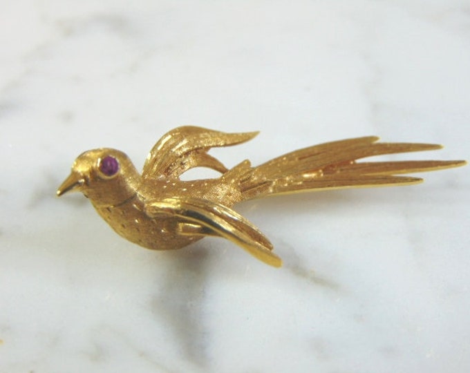 Womens Vintage Estate 18K Gold Bird Brooch 6g E3083