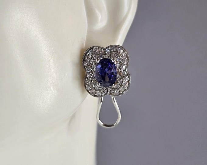 Womens Vintage Estate Sterling Silver Tanzanite CZ Stud Earrings 6.1g E1530