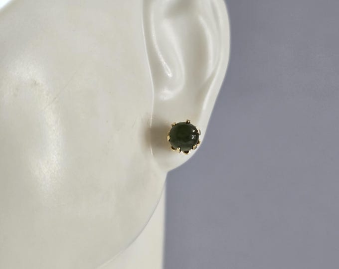 Pr Vintage Estate 14K Yellow Gold Jade Color Cabochon Stud Earrings 0.9g E7201