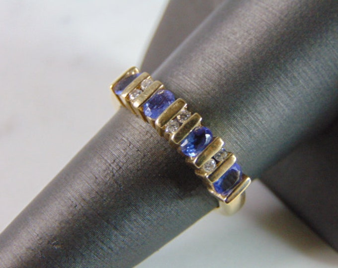 Womens Vintage Estate 14K Yellow Gold Tanzanite Diamond Ring 3.3g E3900