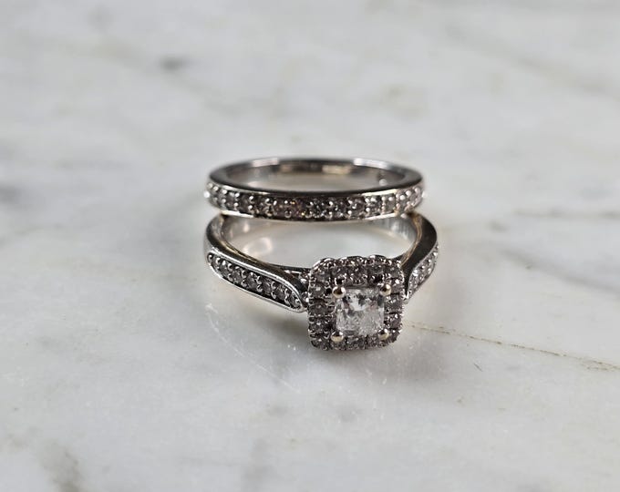 Womens Vintage Estate 14K White Gold Diamond Leo Ring Set 8.8g E1190