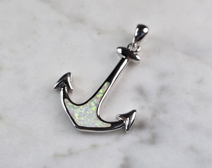 Womens Sterling Silver Opal Maritime Anchor Pendant 3.0g E3884