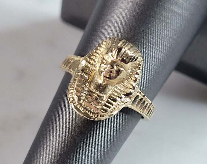 Womens Vintage 14k Gold Egyptian King Tut Pharaoh Ring 3.6g E6611