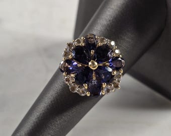 Womens Vintage Estate 14K Gold Tanzanite & CZ Floral Ring 6.0g E4376
