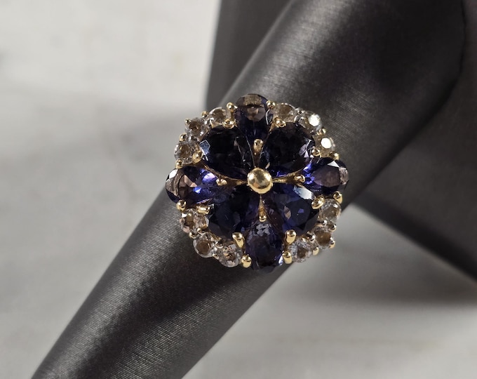 Womens Vintage Estate 14K Gold Tanzanite & CZ Floral Ring 6.0g E4376