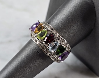Womens Vintage Estate Sterling Silver Modernist Multi Stone Ring 7.0g E7272