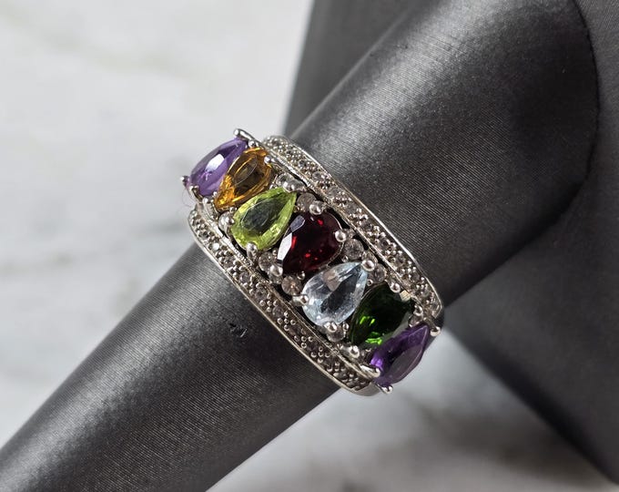 Womens Vintage Estate Sterling Silver Modernist Multi Stone Ring 7.0g E7272