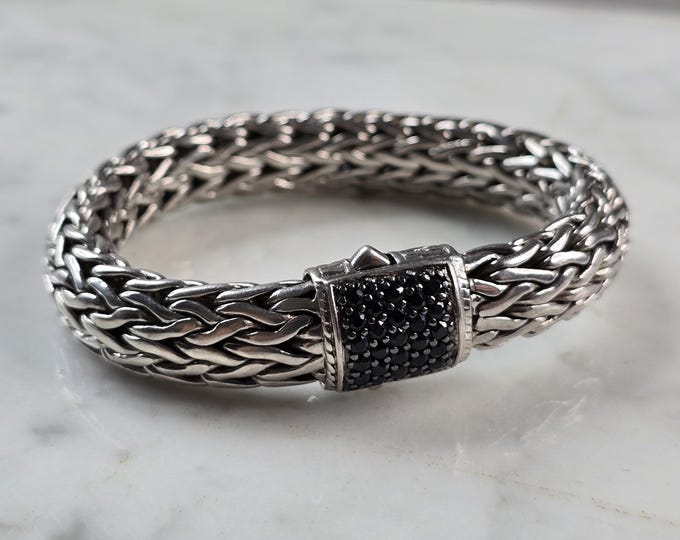 Womens John Hardy Sterling Silver Black Sapphire Bracelet, 77.4g #E5198