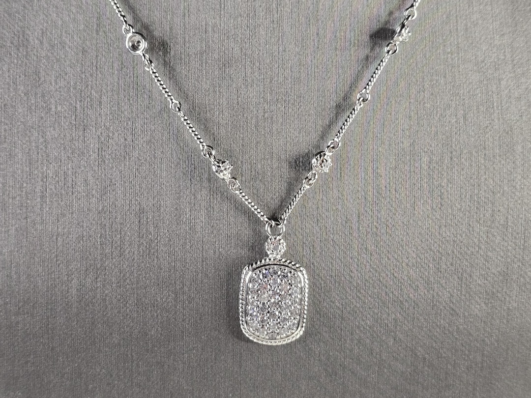 Womens Sterling Silver Modernist CZ Pendant Necklace 11.3g E7861