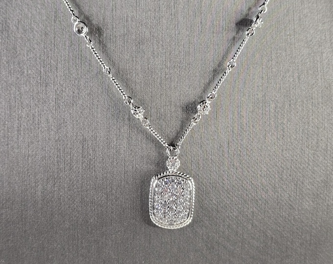 Womens Sterling Silver Modernist CZ Pendant Necklace 11.3g E7861