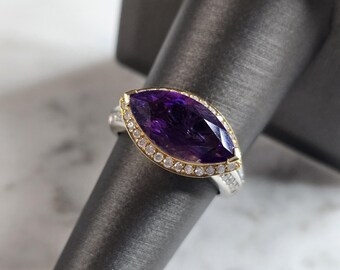 Womens Vintage Estate 14K Mixed Gold Amethyst Diamond Ring 6.7g E6916