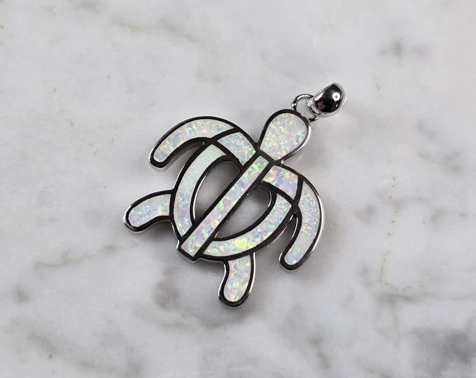 Womens Sterling Silver Opal Sea Turtle Pendant 5.2g E5809